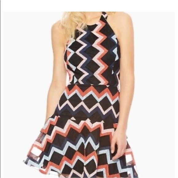 Parker Leona Zig Zag Halter Mini Dress Size 2 - Picture 3 of 15